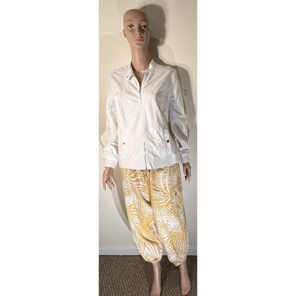 Panama Jack Women's L Tropical Pants Drawstring Palms‎ gathered leg/waist gold